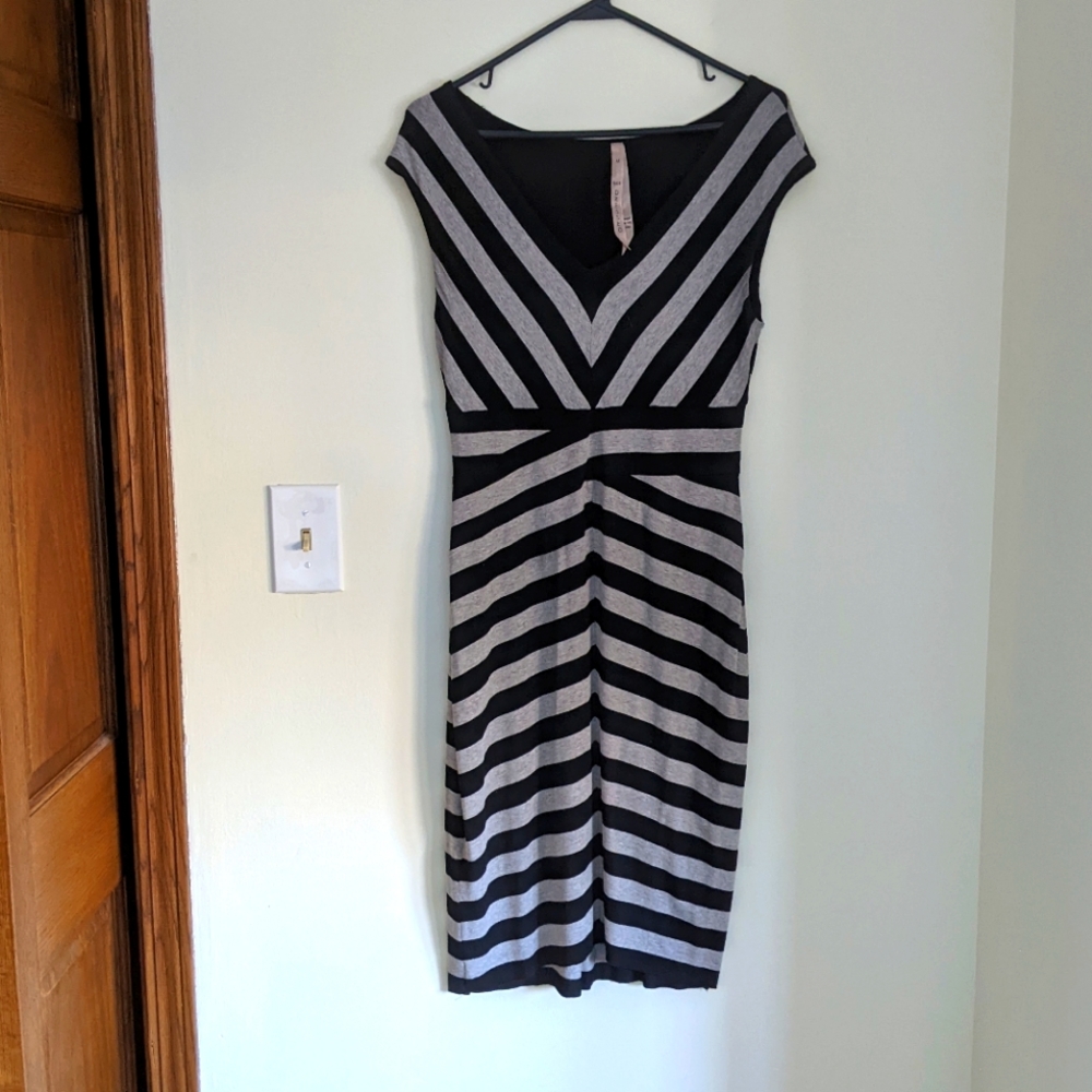 Flattering gray/black striped dress